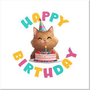 HAPPY BIRTHDAY CAT Posters and Art